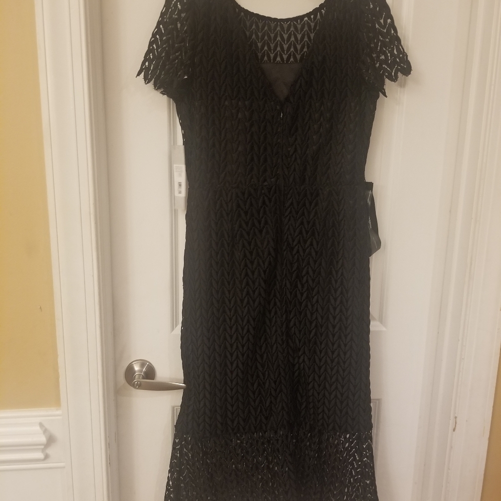 Kay Unger Floral Lace MIDI Dress in Black, Size 10 - Picture 7 of 8